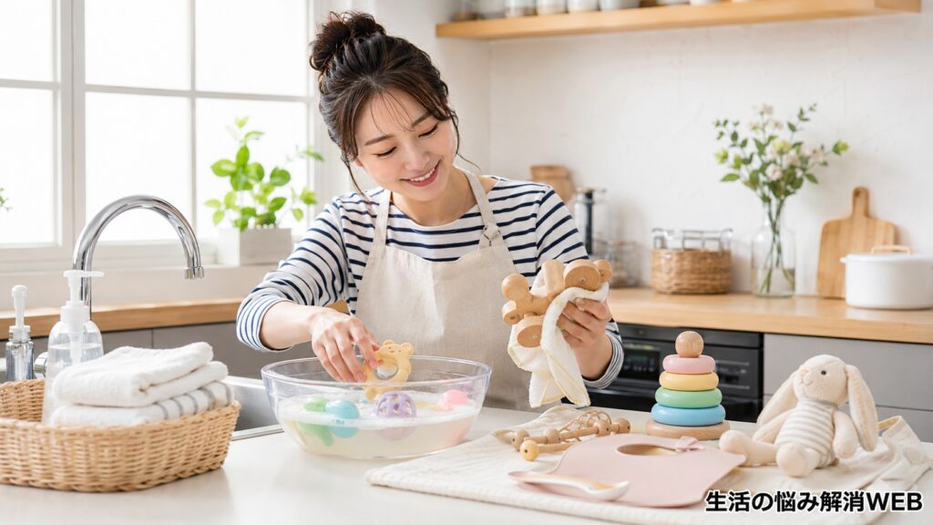 家族で家事分担表を見ながら、役割を話し合って協力体制を整える親子